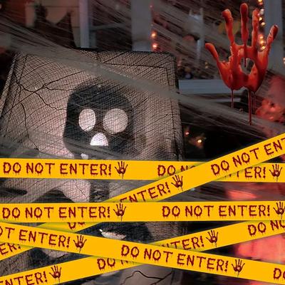 Halloween Decoration Durable Plastic Yellow Isolation Warning Tape with Bold Danger Signs for Haunted House Yard Party Use