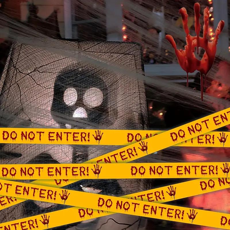 Halloween Decoration Durable Plastic Yellow Isolation Warning Tape with Bold Danger Signs for Haunted House Yard Party Use