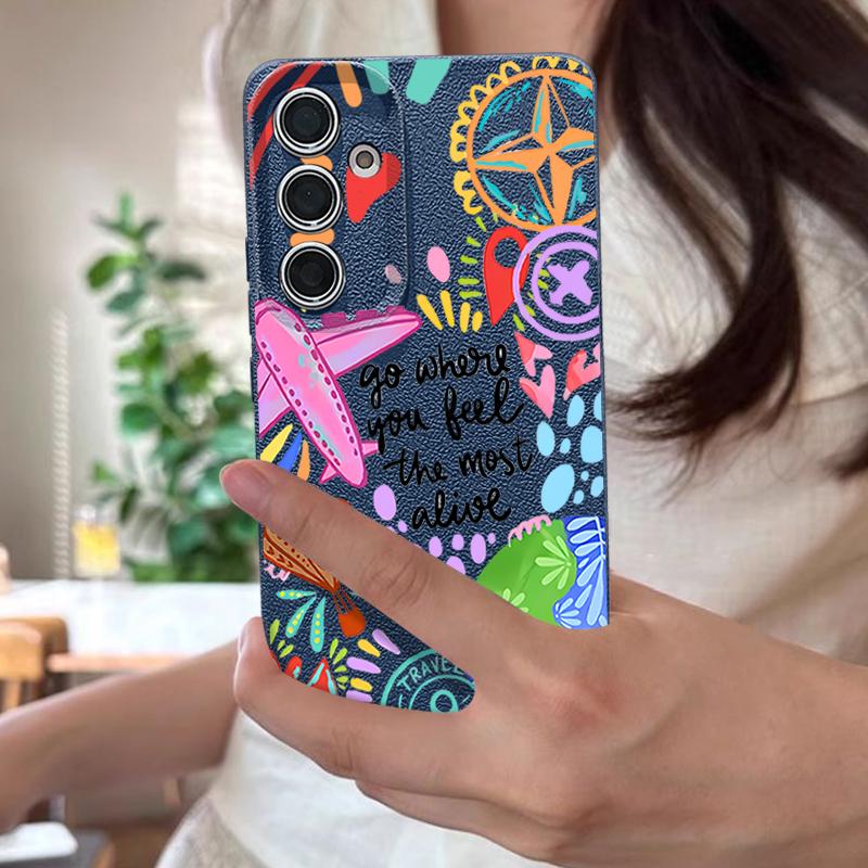 Cartoon Fire Balloon Pattern Case For Samsung Galaxy S25 Edge S24 Ultra S23 S22 Plus S21 FE S26 Ultra Leather Texture Silicone Cover