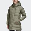 adidas Women's Olive Green Mid-Length Hooded Down Jacket GE9982