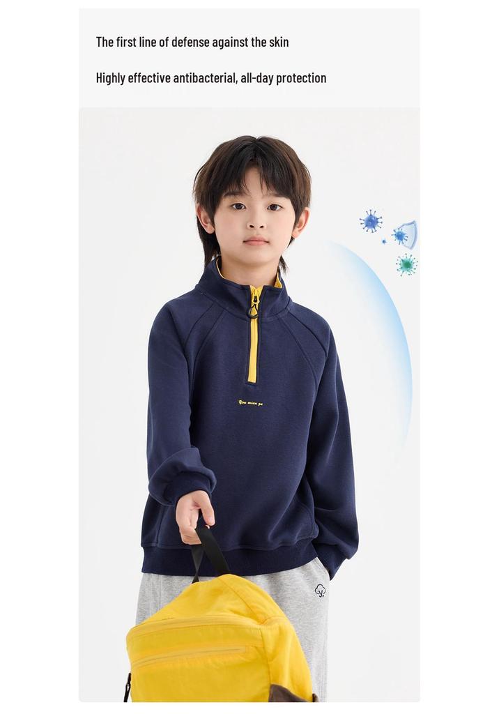 Boys' Autumn Half-Zip Outdoor Sports T-shirt: Trendy, Comfortable, Loose-Fit 2026
