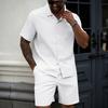 Conjunto Informal de Dos Piezas para Hombre: Camisa de Manga Corta con Solapa de Color Sólido y Pantalones Cortos