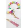 Wristlet Keychain Bracelet Bangle for Key Ring Chain Bracelet with Fluorescent Silicone Bead Leather Bead Keychain for W