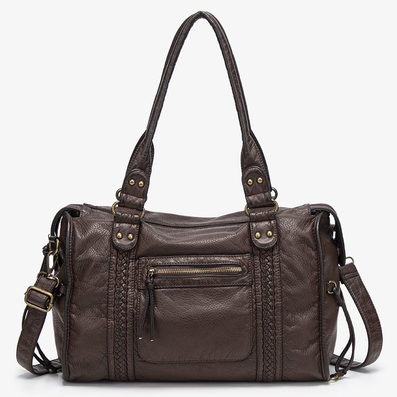 

Simple tote bag large capacity women s work washed commuter handbag bag fashion shoulder underarm messenger bag темно-коричневого кольору