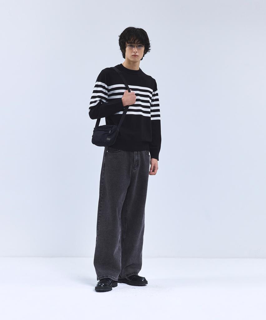 IRONYPORNO WHITELINE 86-Iroj366 Solid Striped Long Sleeve Knit Black