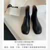 Cowhide Grape Mother Same Niche Medium Tube Elastic Toe Chelsea Boots Women's British Split Toe Short Boots Pig's Trotter Boots