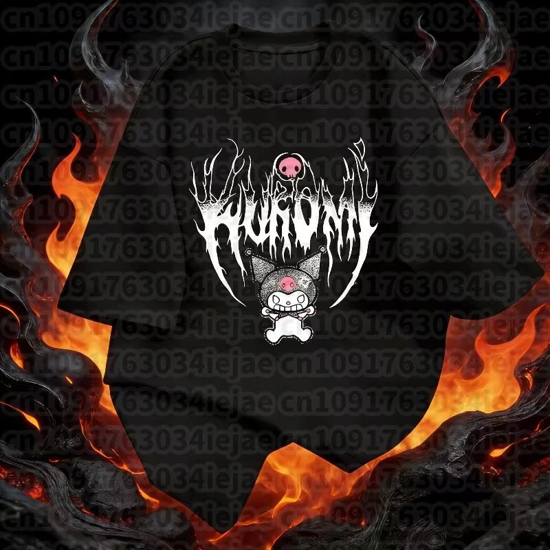 

2026 Devil Graffiti Kuromi Printed Tshirt Japanese Sweet Fashion Womens summer loose and fashionable style S