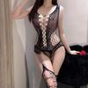 European and American jacquard sex net clothes open crotch one-piece sex underwear hollow large size exposed chest