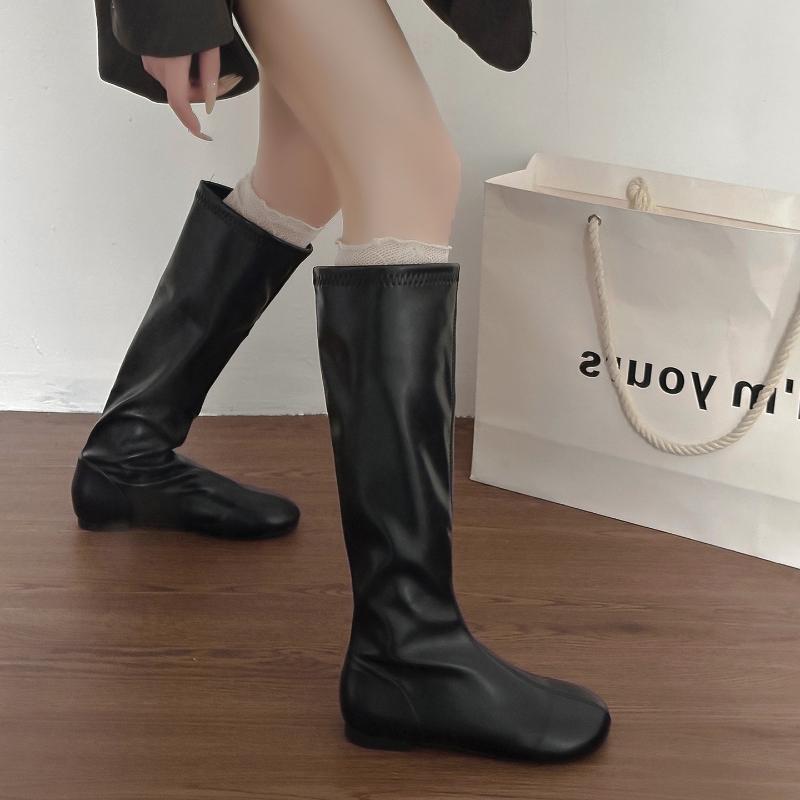 Street Style Cosy Soft Leather Women Knee High Boots Fashion Elegant Square Toe Shoes Women'S Stretch Slim Knight Long Booties