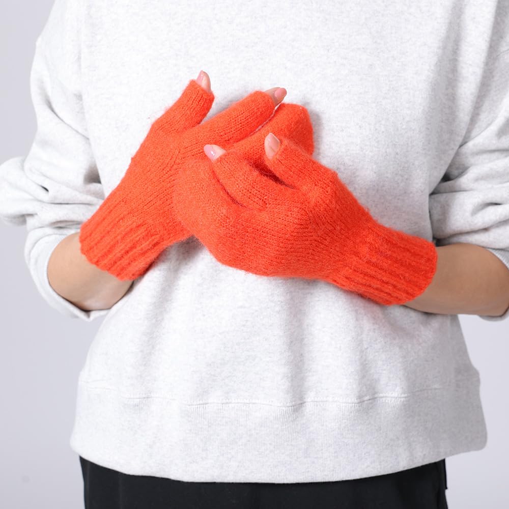 Ryuzu Knit Hand Warmers for Smartphone Gray [shesay] 3-Finger Mittens, Women, Compatible, Fingerless, Warm, Windproof,
