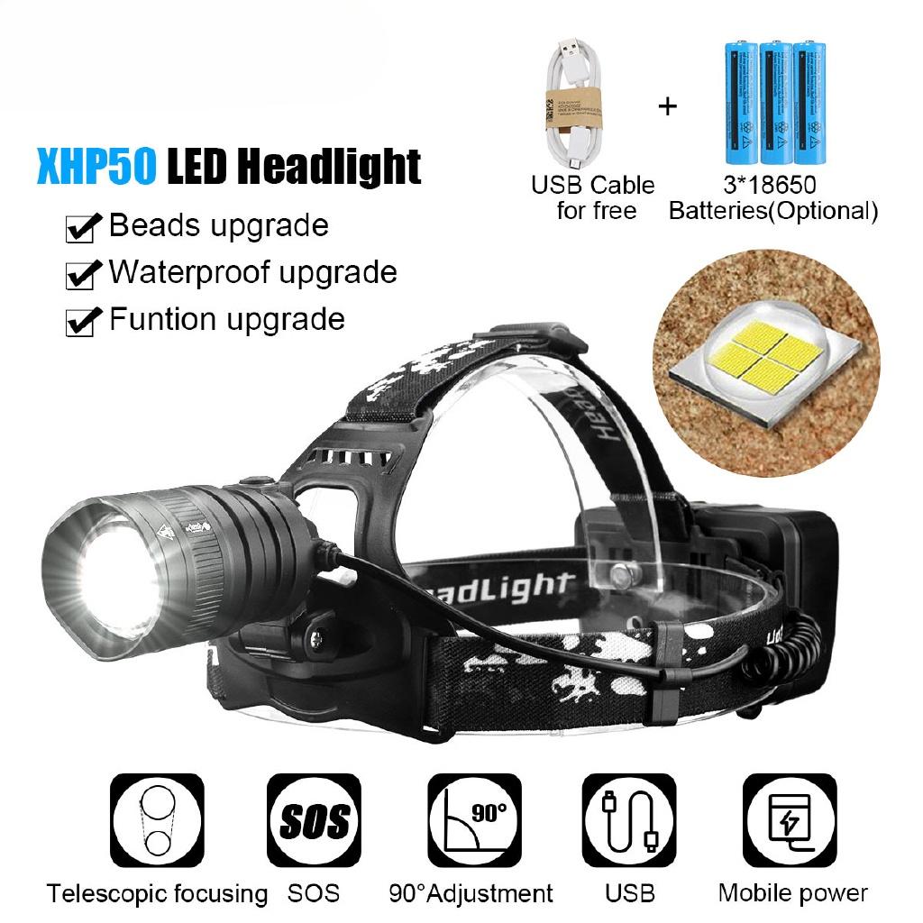 

40 Вт Чип XHP50 Светодиодный Налобный Фонарь 40000 Люмен Светодиодные Налобные Фонари Зум Налобный Фонарь Фонарик Факел Фонарь Головной Свет для Кемпинга