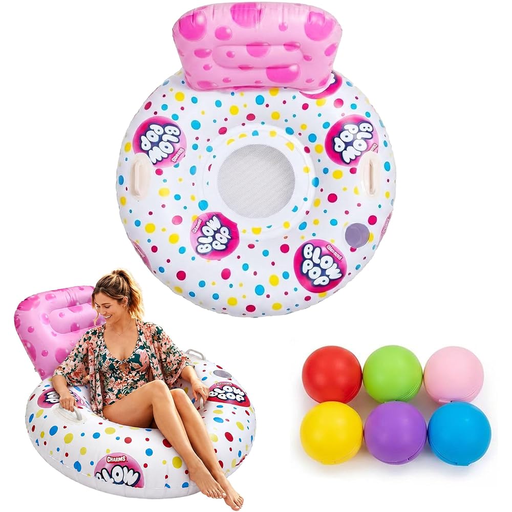Vaygway Blow Pop Float Tube Reusable Candy Pool Float Giant with Water Balloons Adult Pool Inflat...