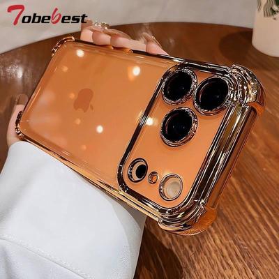 Clear Transparent Shockproof Plating Silicone Case For iPhone 17 Air 16 16e 15 14 Plus 13 12 Mini 11 Pro XS Max XR X Cover