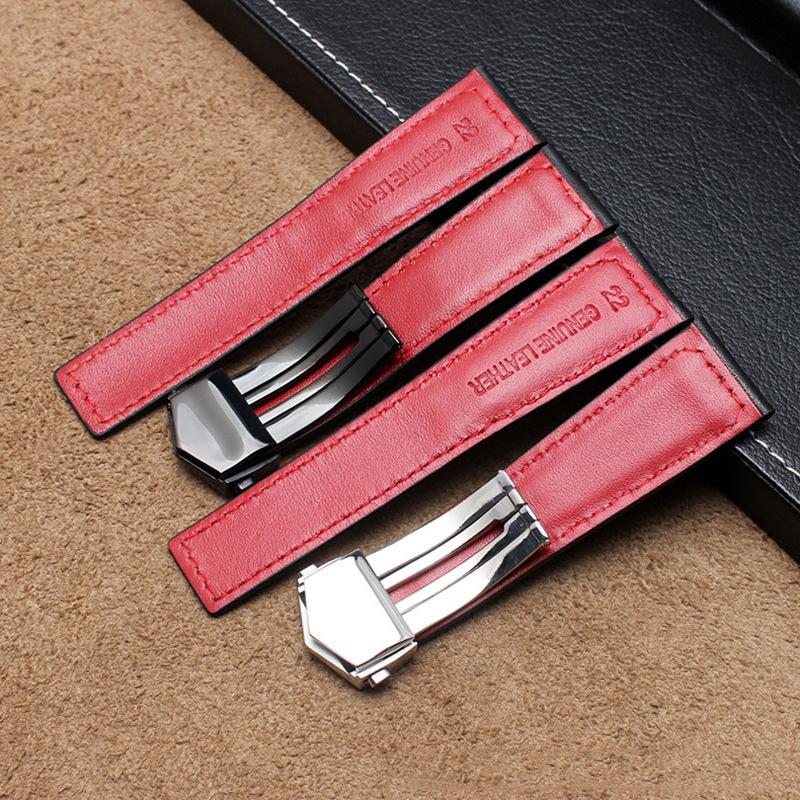 Cowhide Watch Strap 22mm Wristband For Tag Heuer Carrera Diving Monaco F1 Fiyta Tissot Watch Band Red Stitches Leather Bracelet