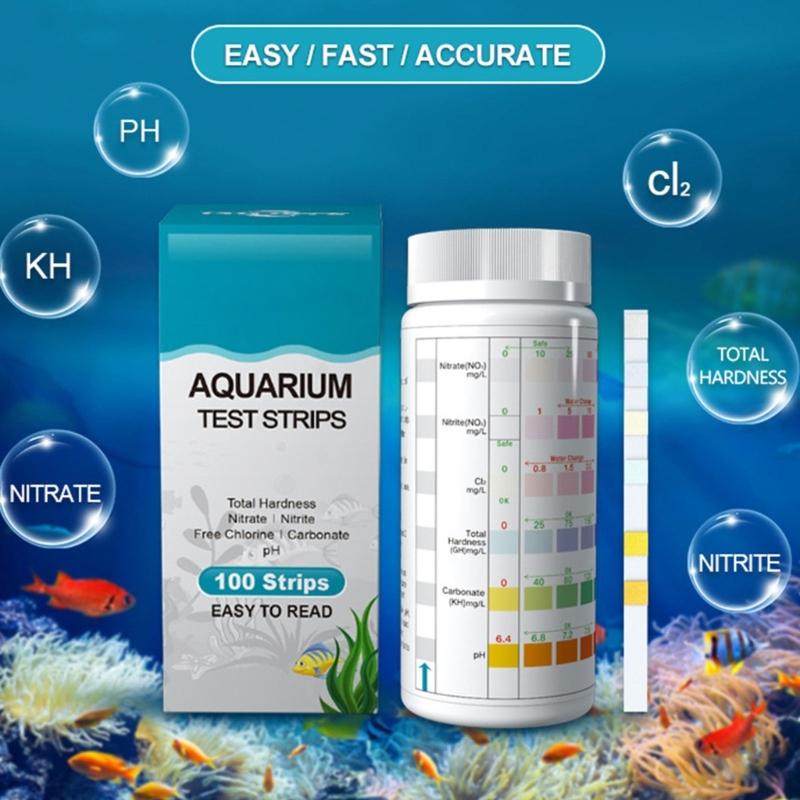 100PCS Aquarium Testing Set for Freshwater Saltwater Pond Test Strips for Fish Tank Testing PH Nitrites Alkalinity