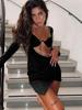 Women Club Party Spring Autumn Ruched Y2K Clothes Hollow Out Square Neck Long Sleeve Bodycon Mini Dresses