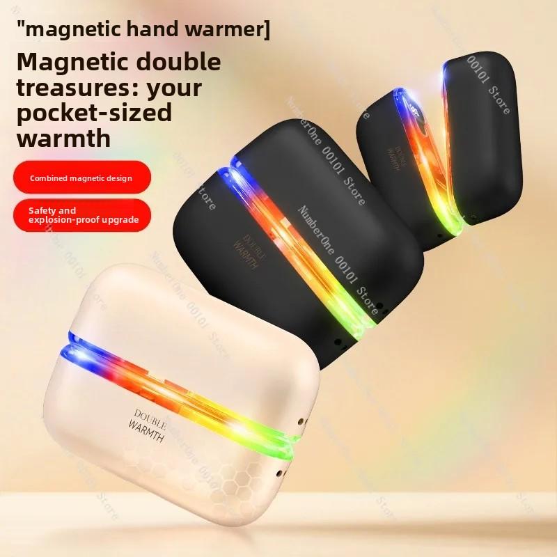 Winter Gift Neck Hanging Magnetic Hand Warmer Digital Display Colorful Light Transparent Heating Hand Warmer