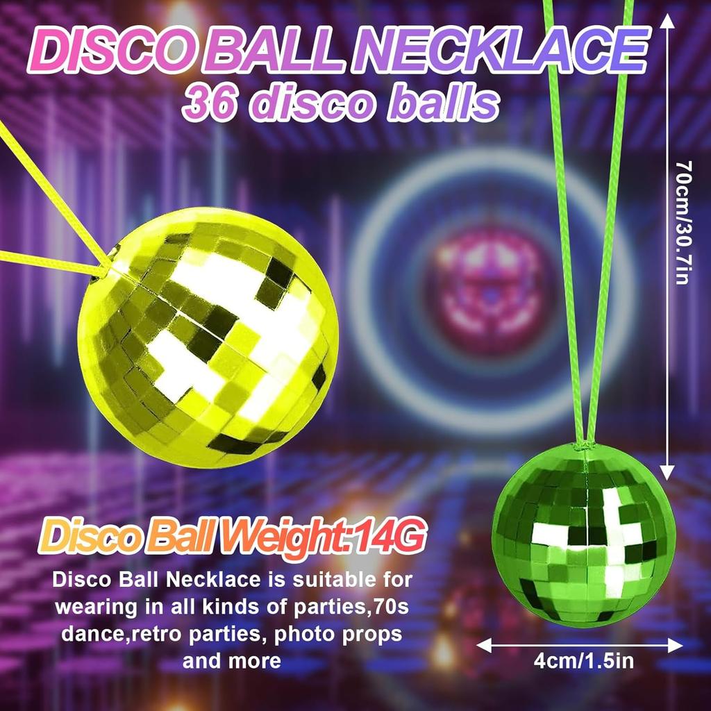 36 Pcs Disco Ball Necklaces 70s Disco Party Necklaces 1.5 Inches Disco Necklace 6 Colors Disco Party Decorations Disco Accessories, Dance Party