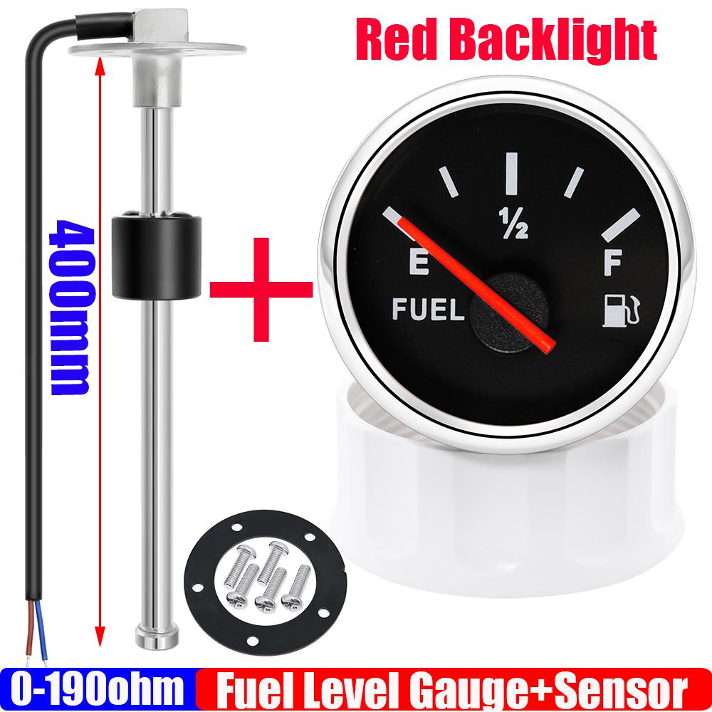 ZMFJH Pekare 0-190ohm 52MM Bränslenivåmätare+Bränsleflottör Nivåsensor 100-600MM Röd LED Oljetankmätare för Båt Yakt Bil 12V24V