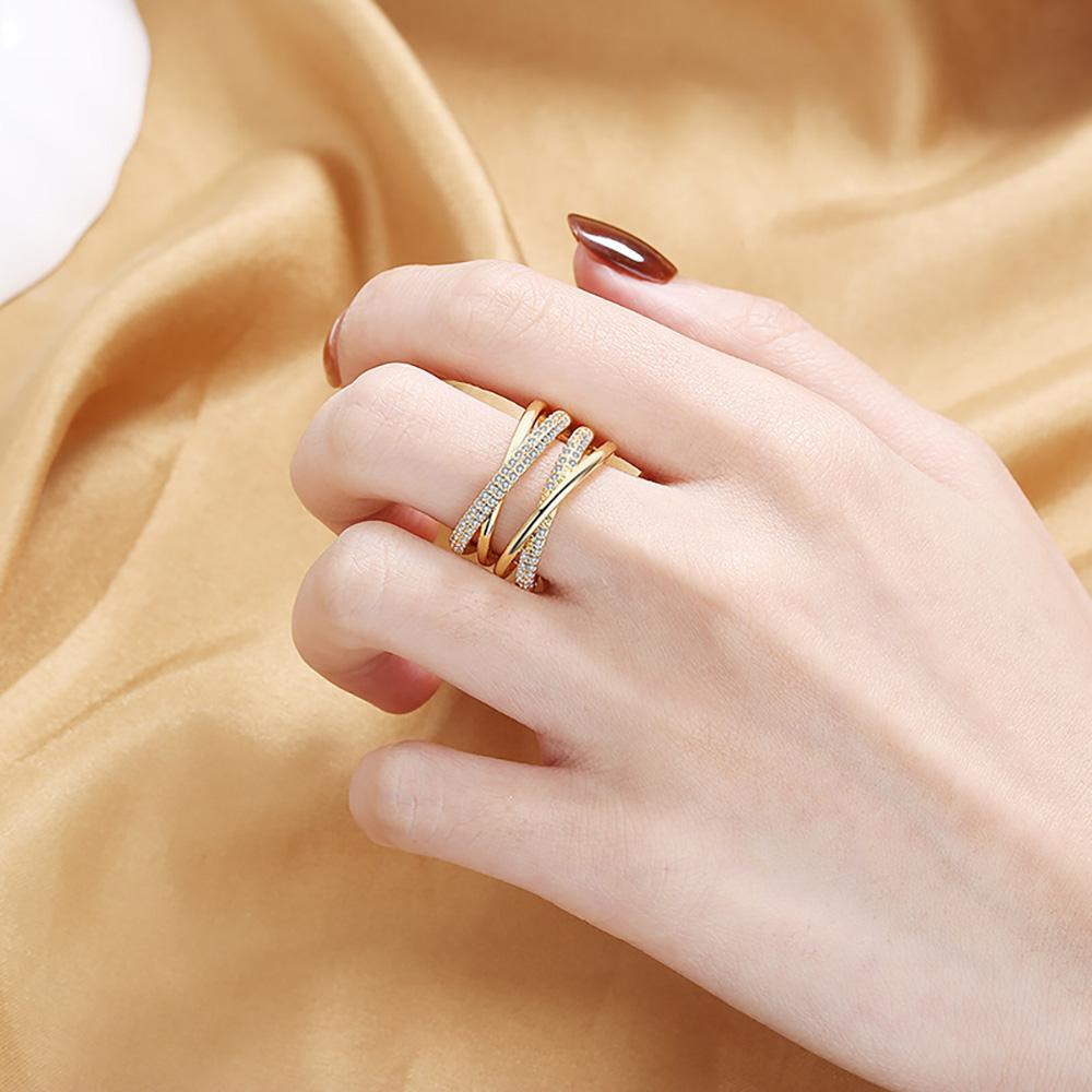20mm Gold Sliver Color Paved Diamond Cuff Rings For Women Layered Figure Accessory