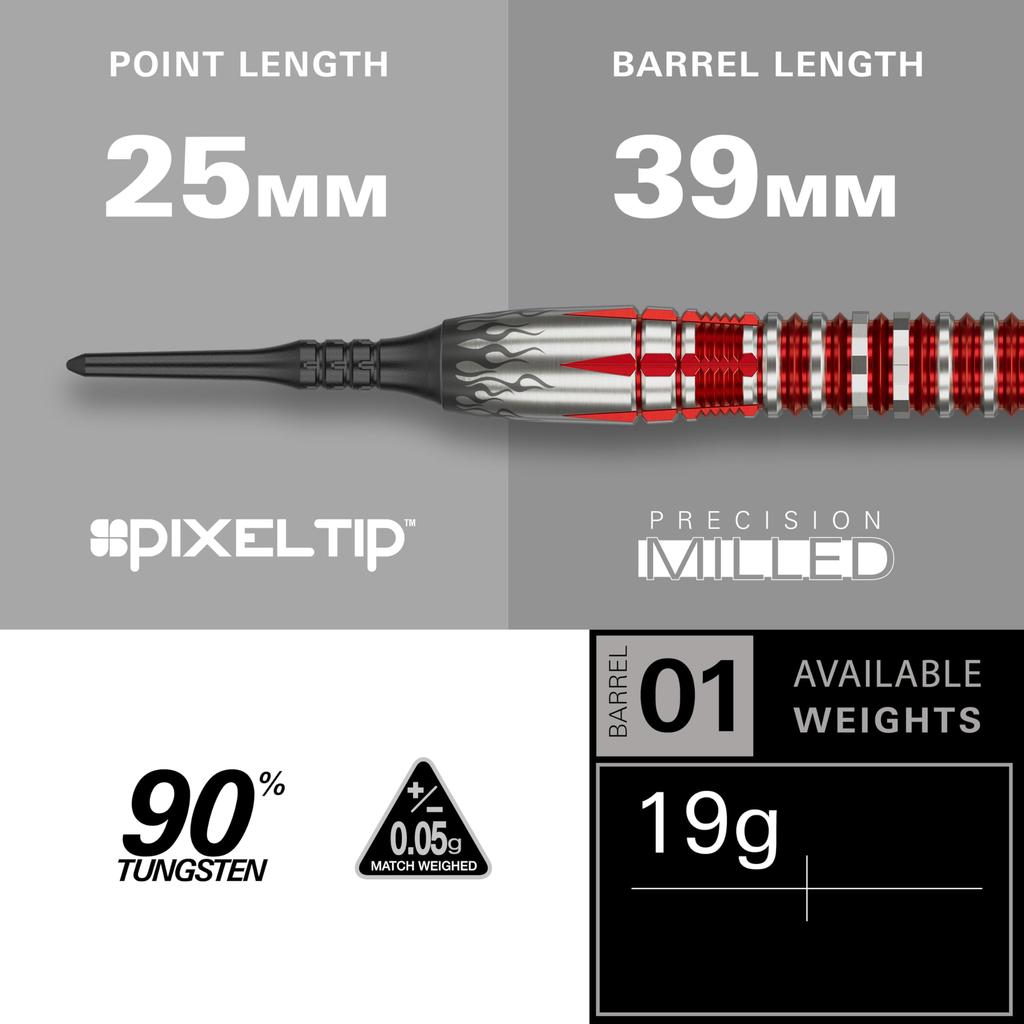 TARGET PYRO GEN-10 MAX 95% Tungsten 19g 2BA Soft Tip Darts