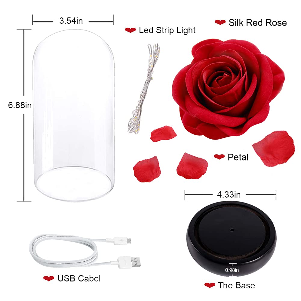 Künstliche Rosenblüten Ewige Rose LED-Licht Folienblume in Glasabdeckung Simulationsrose Muttertagsgeschenke Partyzubehör