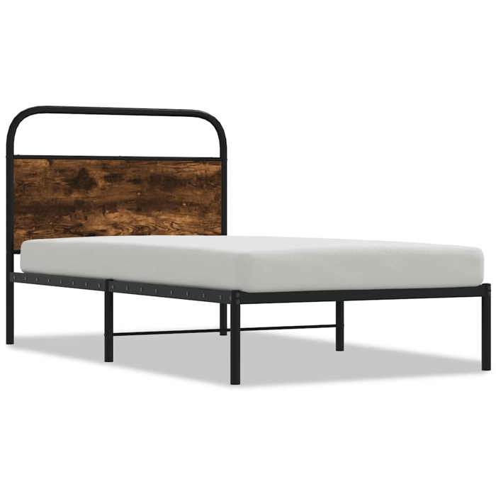 VidaXL Cadre de lit sans matelas 100x190 cm chêne fumé bois ingénierie, meuble de chambre à coucher, lit simple, sommier, 4100203