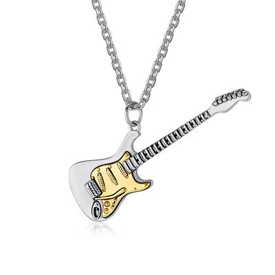 Guitar Titanium Steel Necklace Trendy Cool Style Stainless Steel Pendant Pendant