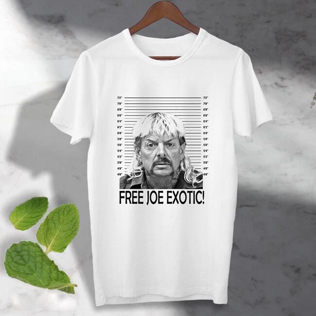 Free Joe Exotic Tiger King Big Cat Rescue wild Zoo Mugshot Unisex 100% Cotton T-shirt Mens Tees Top B740 S