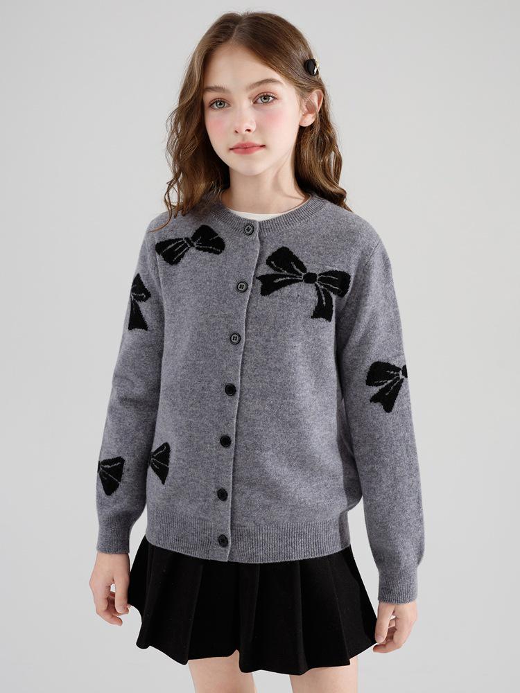 Girls' Knit Cardigan Sweater - Spring/Autumn 2025 Style for Middle Children