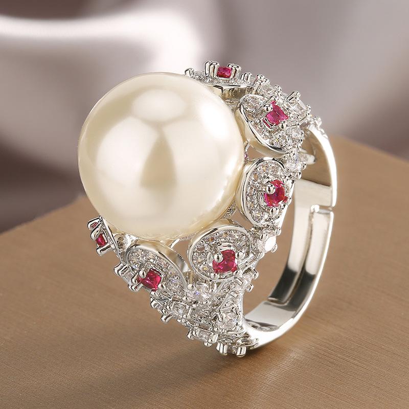 Neuer Retro-Mode-Ring mit Perlen und Diamanten, 14 mm Mode-Ring