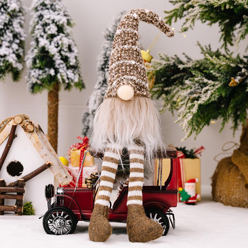 Rudolph Striped Knit Hat Gnome Ornament - Christmas Hanging Leg Faceless Doll