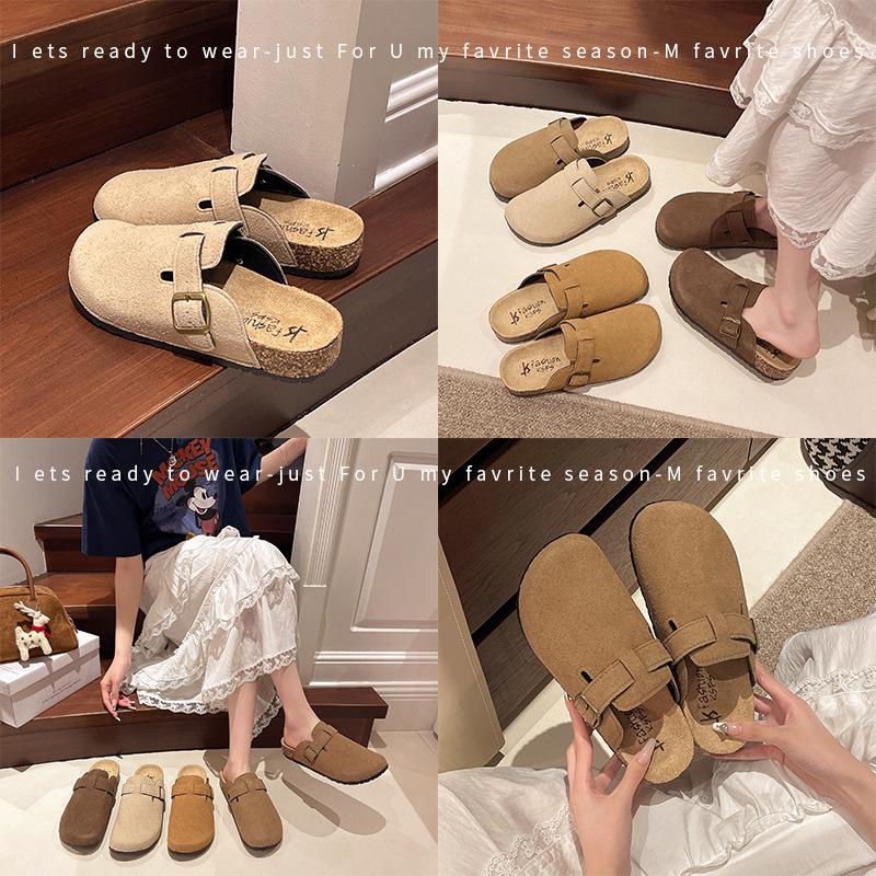 Unisex Retro Cork Slippers: Closed-Toe, Casual, Outdoor, Slip-On Shoes for Couples.