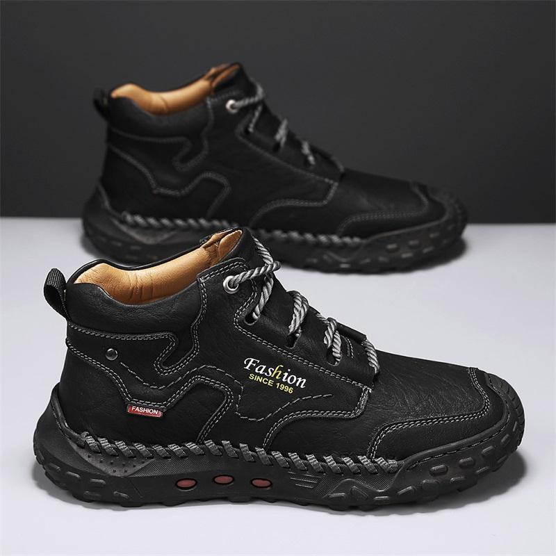 Winter/Fall Mens Handmade Casual Leather Casual Shoes High Boots Leather Shoes  for Men Soft and Comfortable Non-slip Ankle Boots