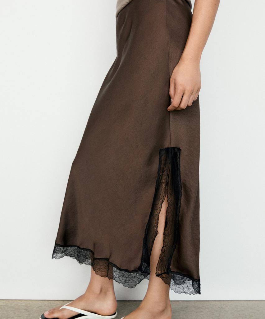 Masimodutti Lace Detail Midi Skirt