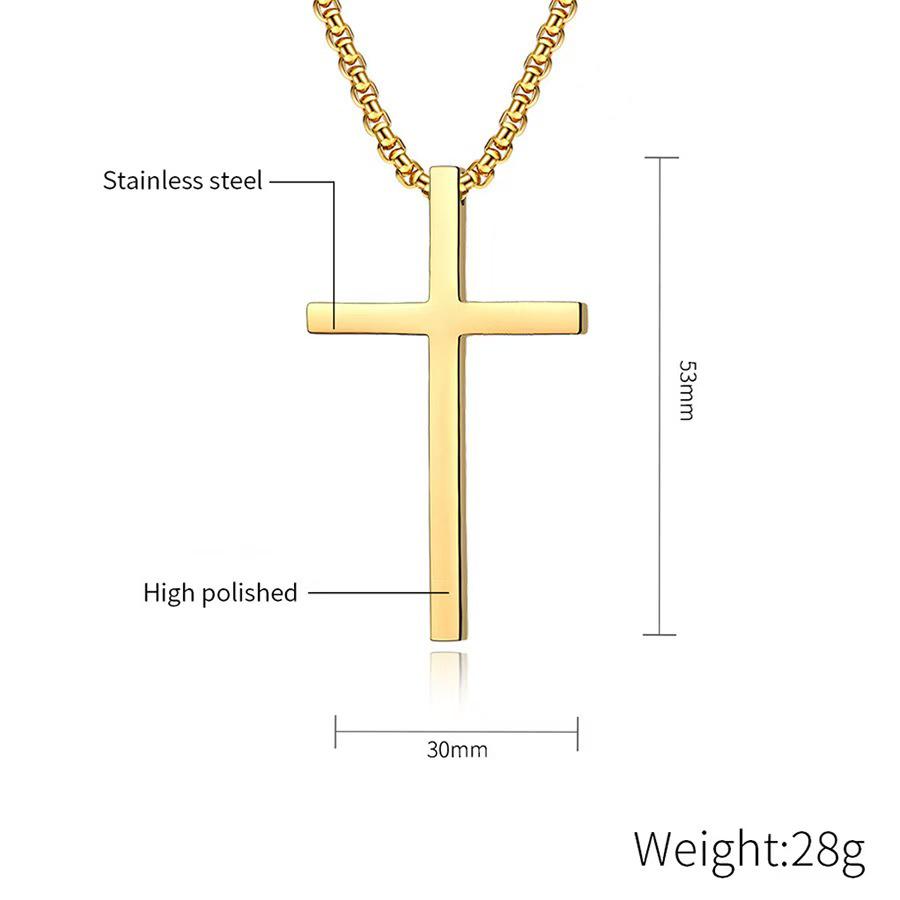 Men's Polished Titanium Steel Cross Necklace - European & American Style Pendant