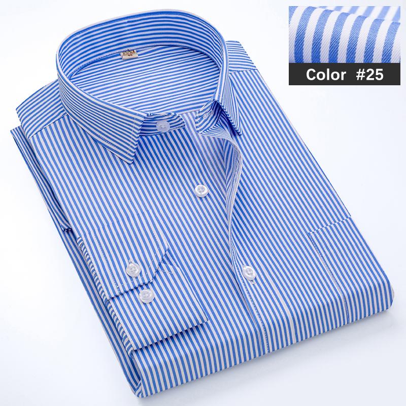 Classic Blue Striped Business Casual Shirt Men's Autumn Slim Lapel Long Sleeve Office Banquet Wedding Formal Social Shirt