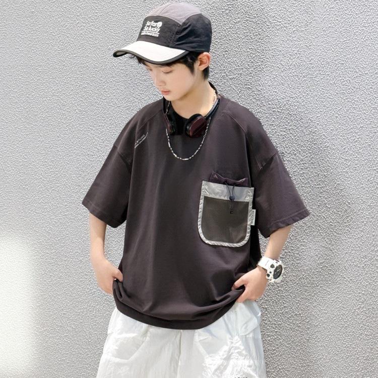 Boys' Korean Style Short-Sleeve Hip Hop T-shirt - Trendy Summer Round Neck for Medium and Large Children