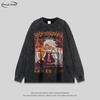 Unisex Vintage Anime Print Cotton Long Sleeve Tee Loose Fit Streetwear Casual Top