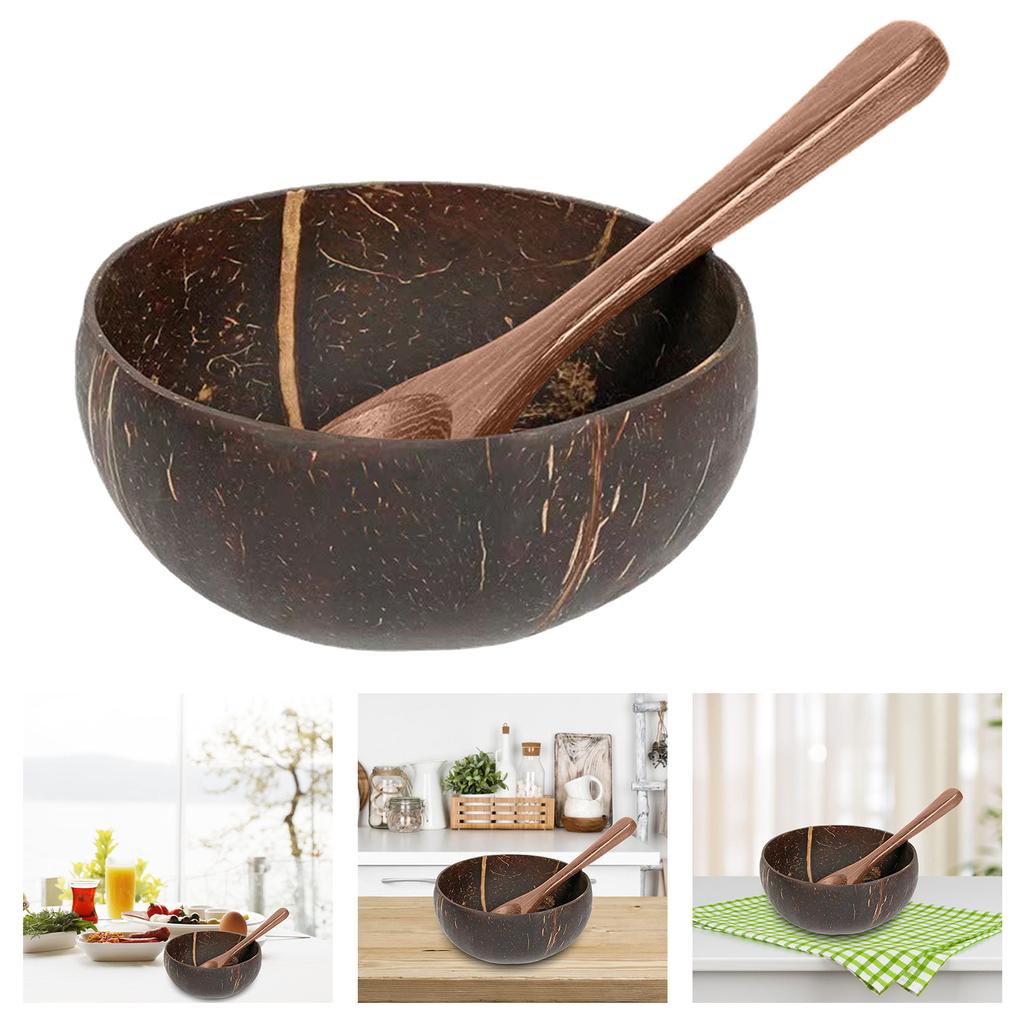Coconuts Bowl Spoon Set Featurings Unique Natural Pattern for Cold Dishes