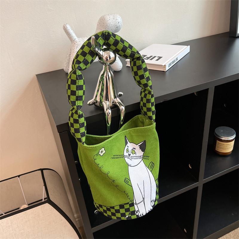 

2024 Summer New Style Canvas Bucket Bag For Women Popular And Versatile Small Shoulder Bag темно-зеленого