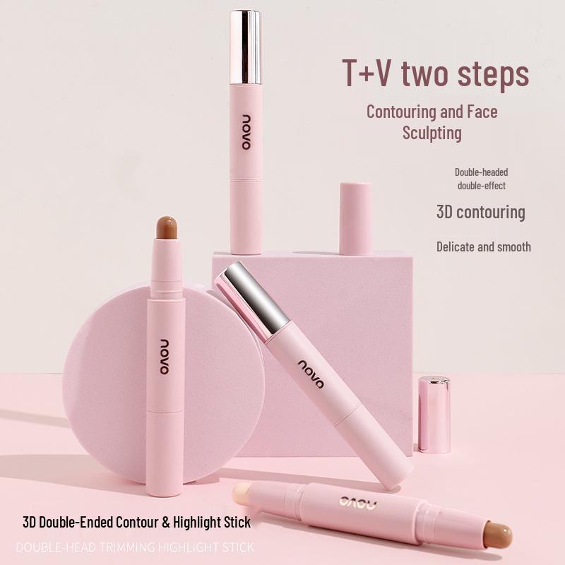 Novo 3D Contour & Highlight Stick: Double-Ended for Face Sculpting, Natural Everyday Style, Enhances 3D Profile and Nose Shadowing.