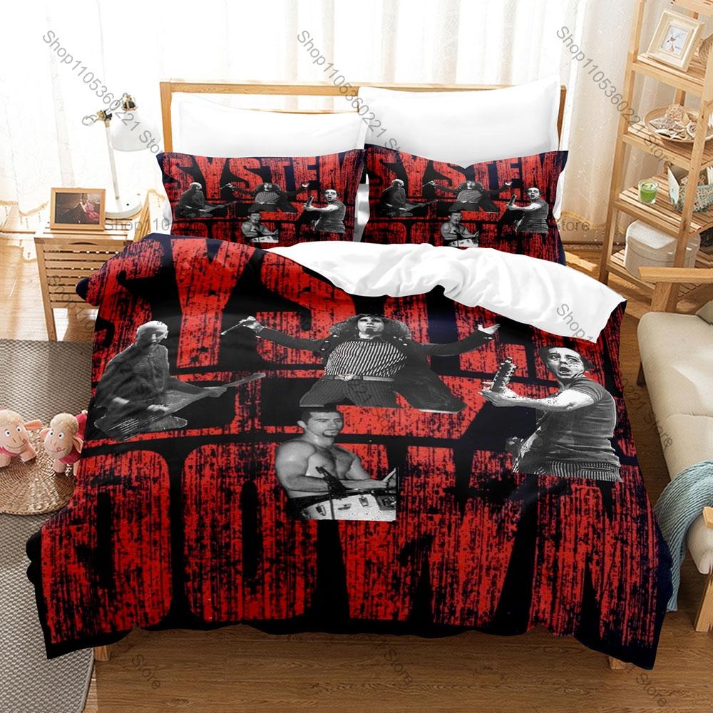 Rock Band System Of A Down Bedding Set Duvet Cover + 2 Pillowcases Vintage Music Graphic Comfortable Bed Linens