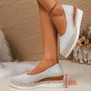 Sequin Cloth Glitter Decoration Wedge Heel Pumps Women 2025 Autumn Pointed Toe High Heel Loafers Casual Soft Sole Shoes