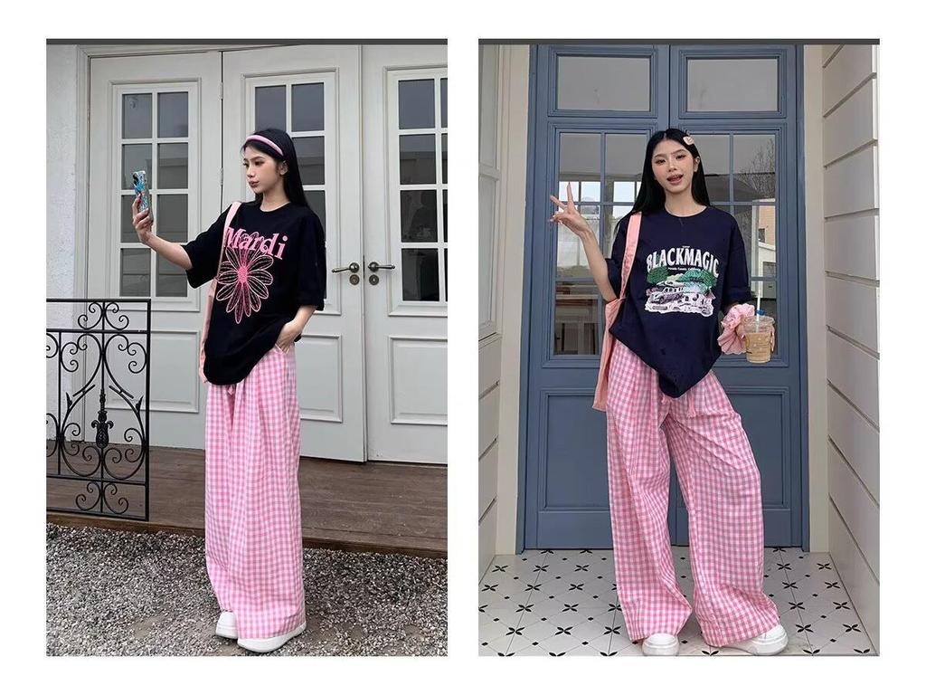 Damen Koreanische Karohose mit hohem Bund - Frühling/Sommer 2025, Vielseitiger Weitbein-Stil