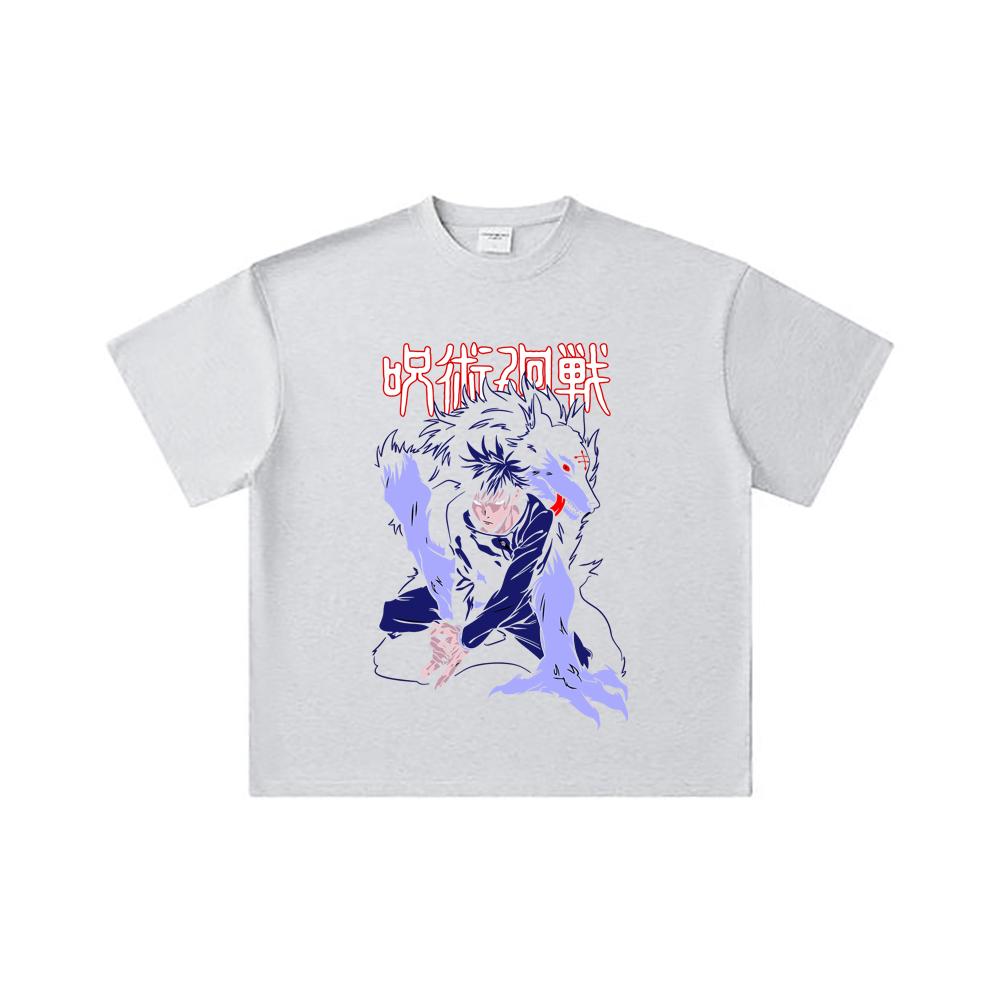 260 GSM Double Yarn 32 Count 100% Cotton Jujutsu Kaisen V32 Megumi Print Unisex Heavy Cotton T Shirt