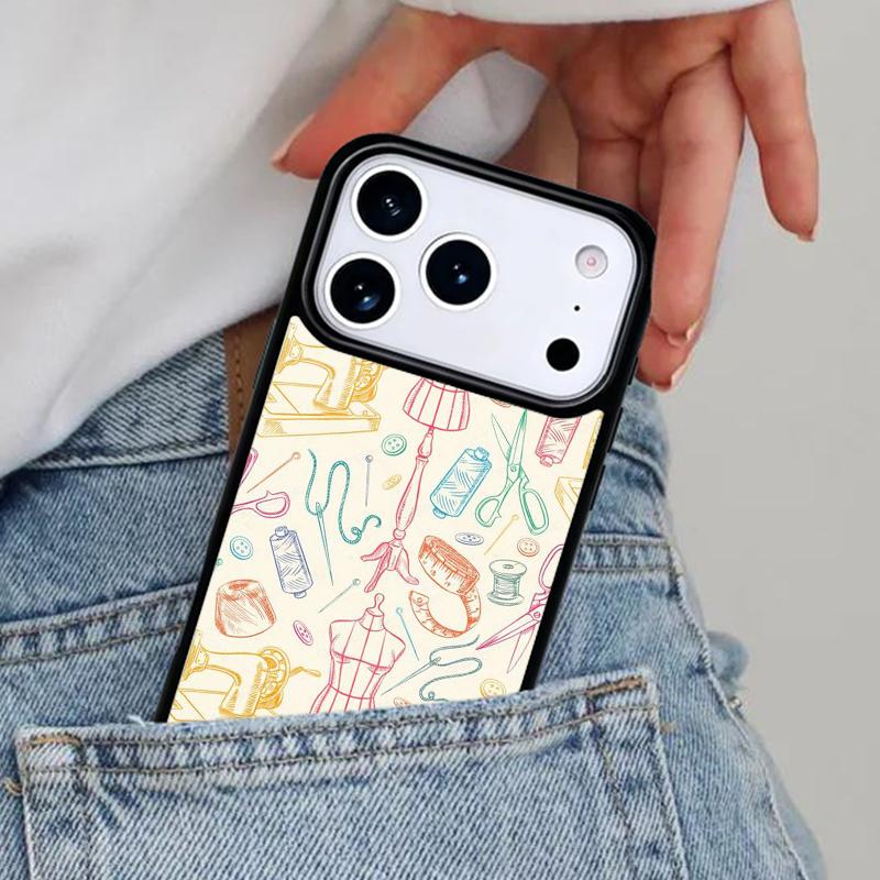 sewing machine tailor elements pattern soft Phone Case for iPhone 17ProMax 12 13 14 15 16e 17 Pro Max Plus Air Cover