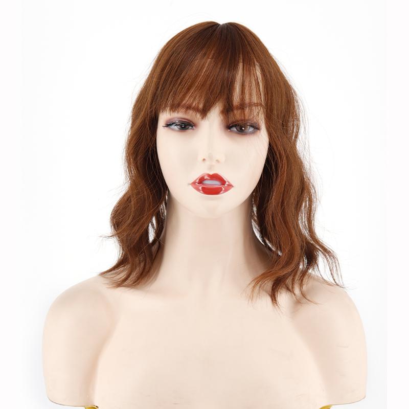 MISS WIG Women Natural Short Wavy Hair Extensions with Bangs Clip On Wig Synthetic Fiber Hair Piece Suitable for Party Daily Use