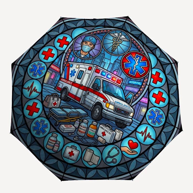 Emergency Medical Services pattern umbrella, portable and foldable design, 8 ribs, a casual accessory for Halloween, Christmas, and birthday gifts.