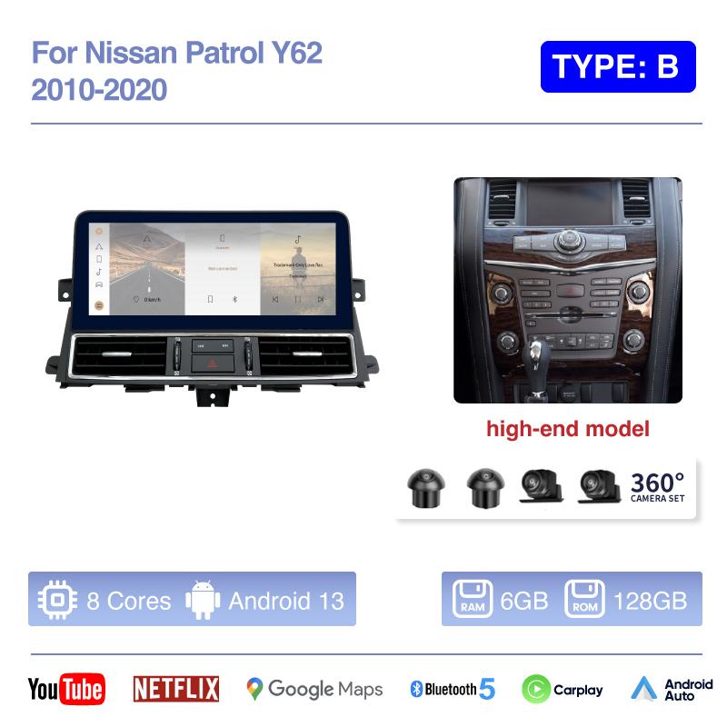 12.3 " Android13 Car Multimedia Video Player For Nissan Patrol Y62 Infiniti QX56 QX80 2010-2020 GPS Navigation CarPlay Auto 4G